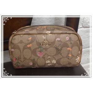 Coach Signature Floral Cosmetic Bag - Brown and Pink